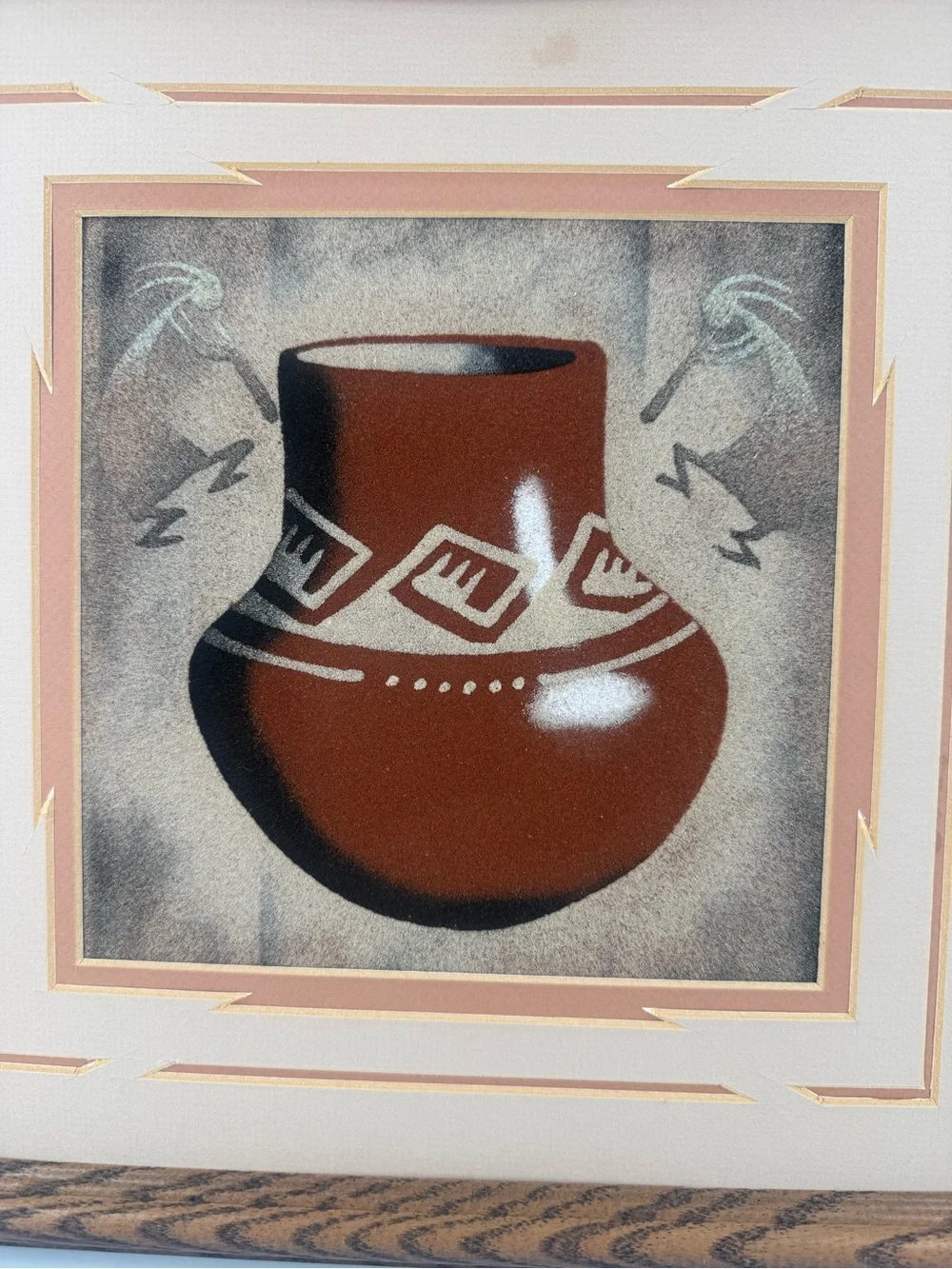 Herman Tyler Jr Authentic Navajo Sandpainting Framed Pottery Kokopelli 14X14 EUC
